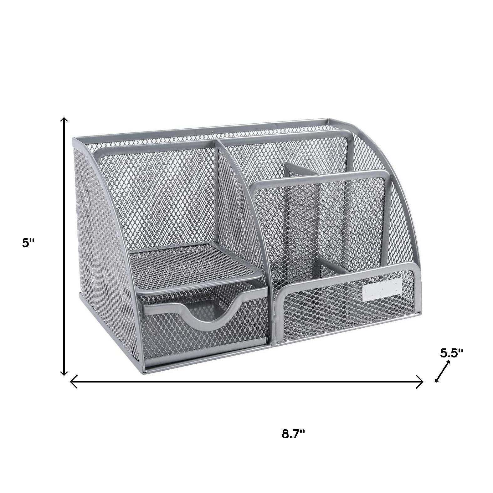 9" Gray Metal Desk Organizer