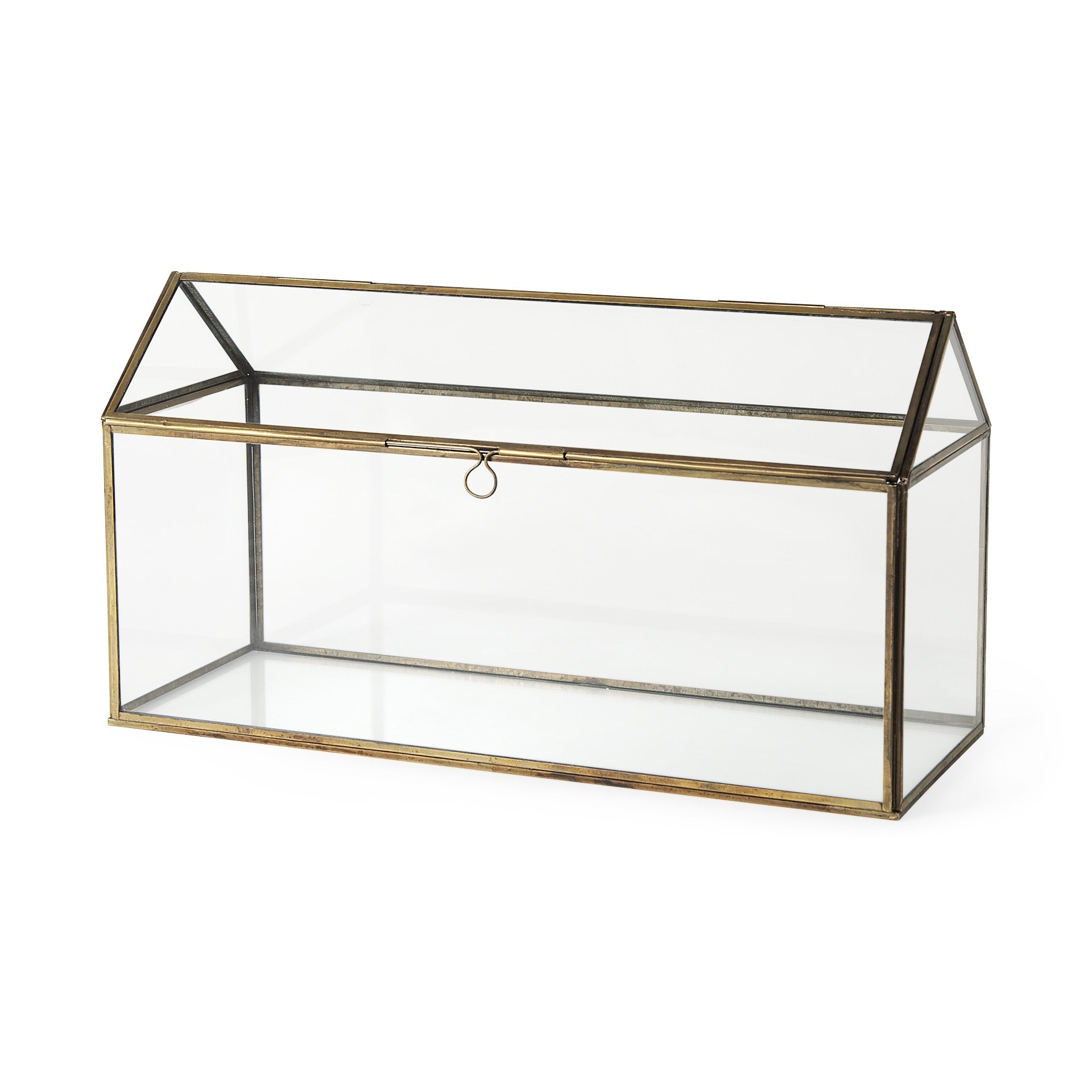 16" Clear And Gold Glass And Metal Terrarium House Organizing Box