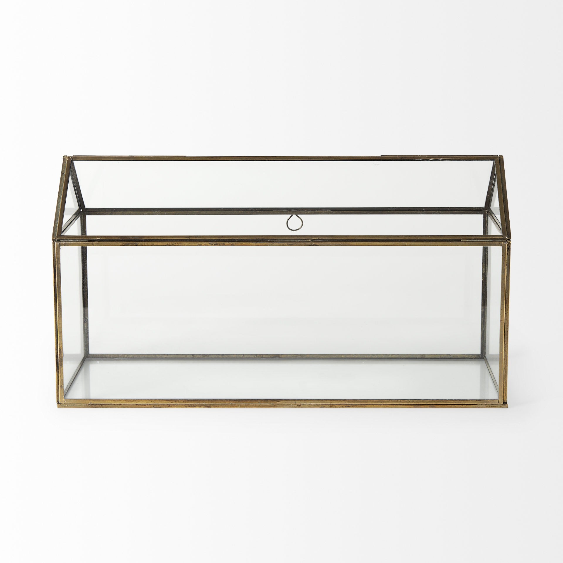 16" Clear And Gold Glass And Metal Terrarium House Organizing Box