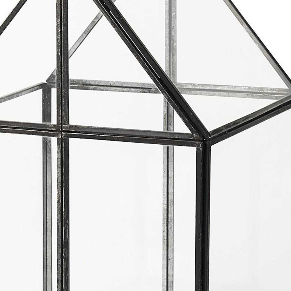 8" Clear And Black Glass And Metal Terrarium House Organizing Box