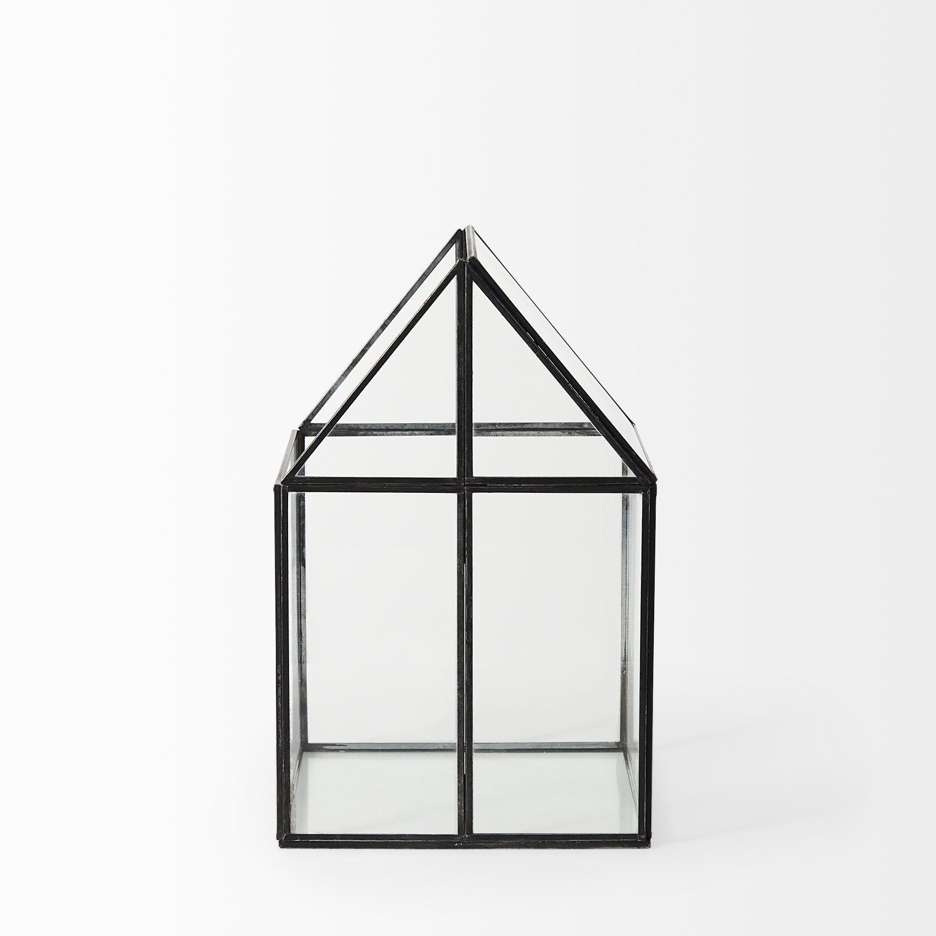 8" Clear And Black Glass And Metal Terrarium House Organizing Box