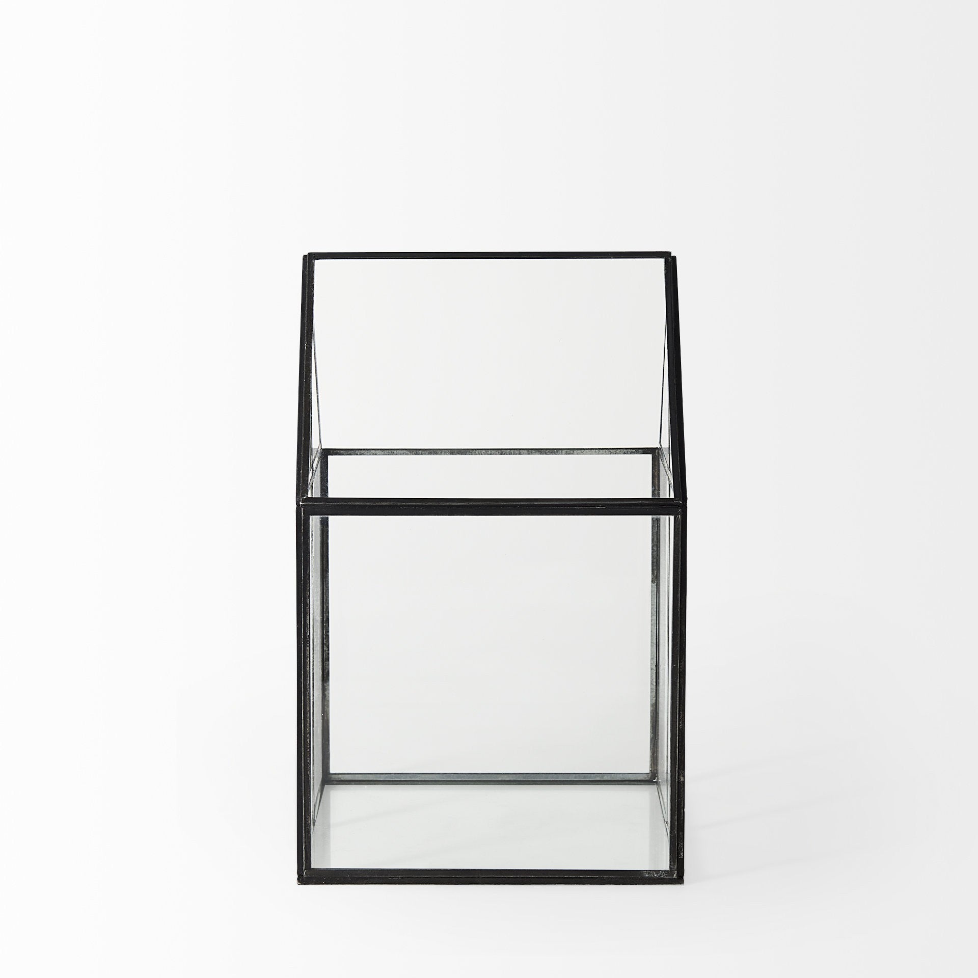 8" Clear And Black Glass And Metal Terrarium House Organizing Box