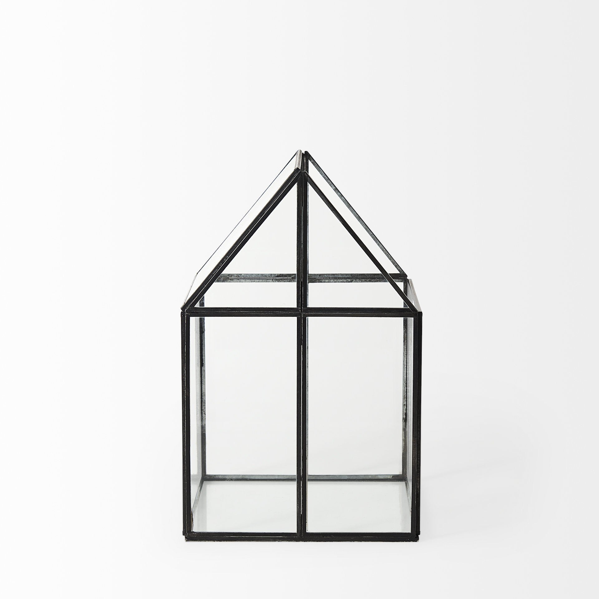 8" Clear And Black Glass And Metal Terrarium House Organizing Box