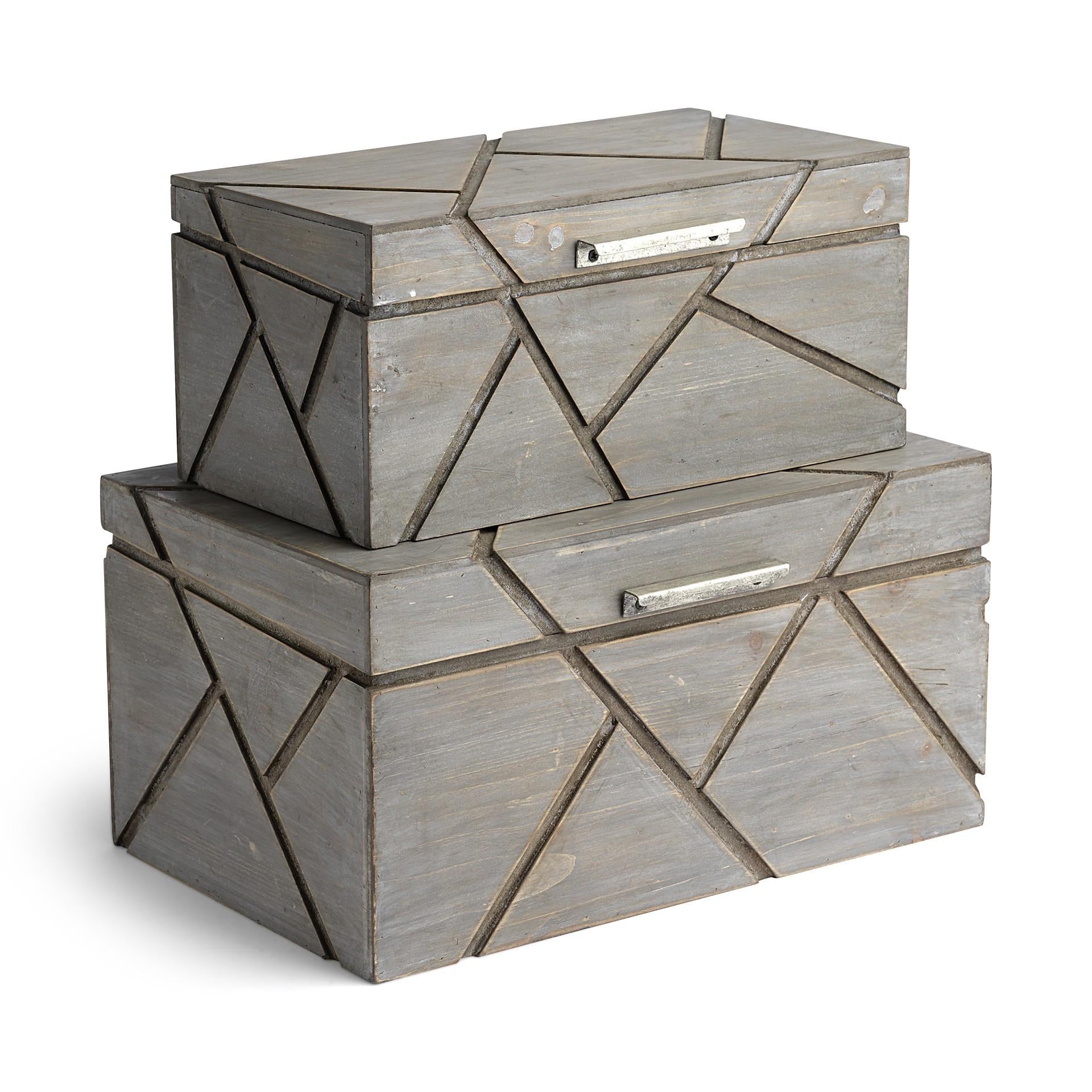 11" Gray Solid Wood Box With Lid