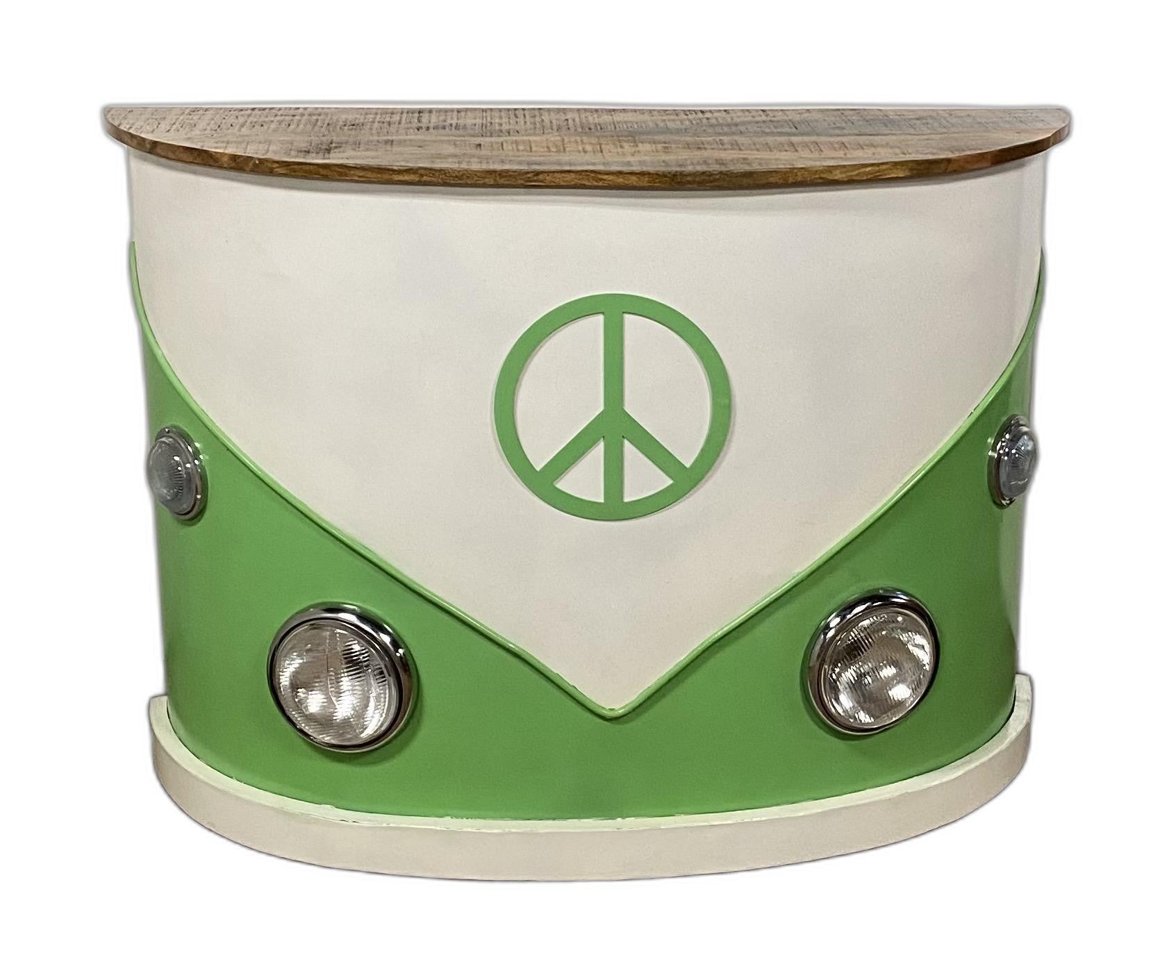 60" Green and White Metal and Wood Peace Van Bar Server