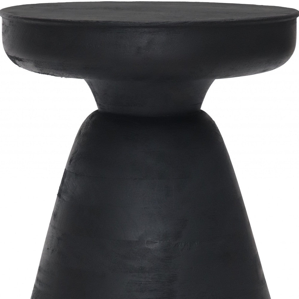 18" Black Solid Wood Round Pedestal End Table