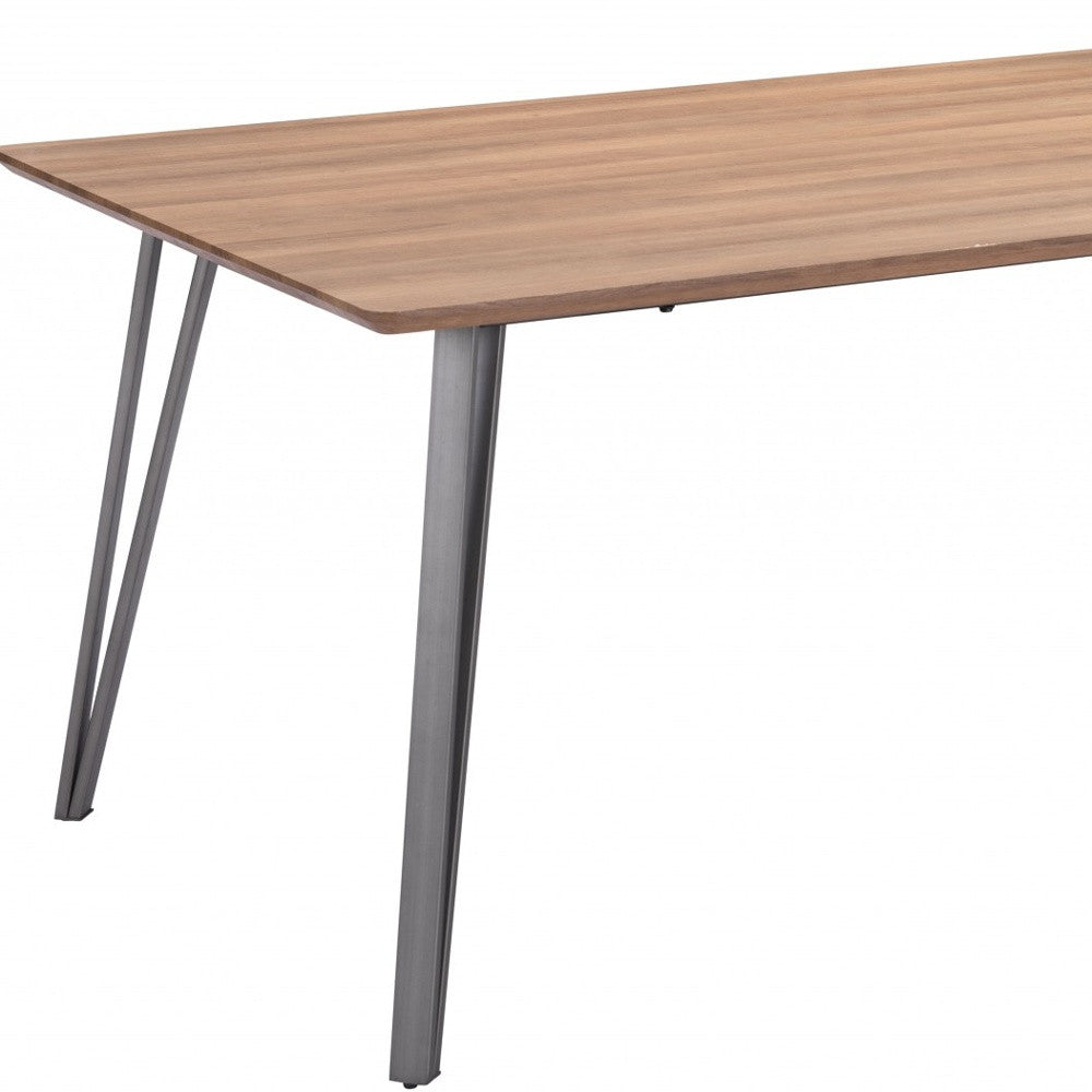 79" Brown and Gray Wood and Steel Dining Table