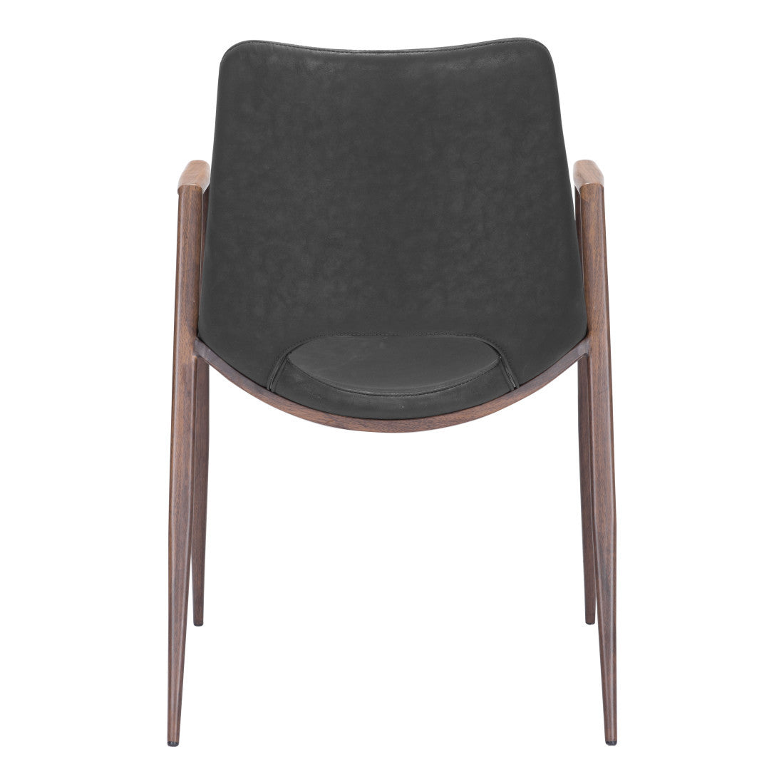 Set of Two Black and Brown Faux Leather and Steel Open Back Dining Arm Chairs