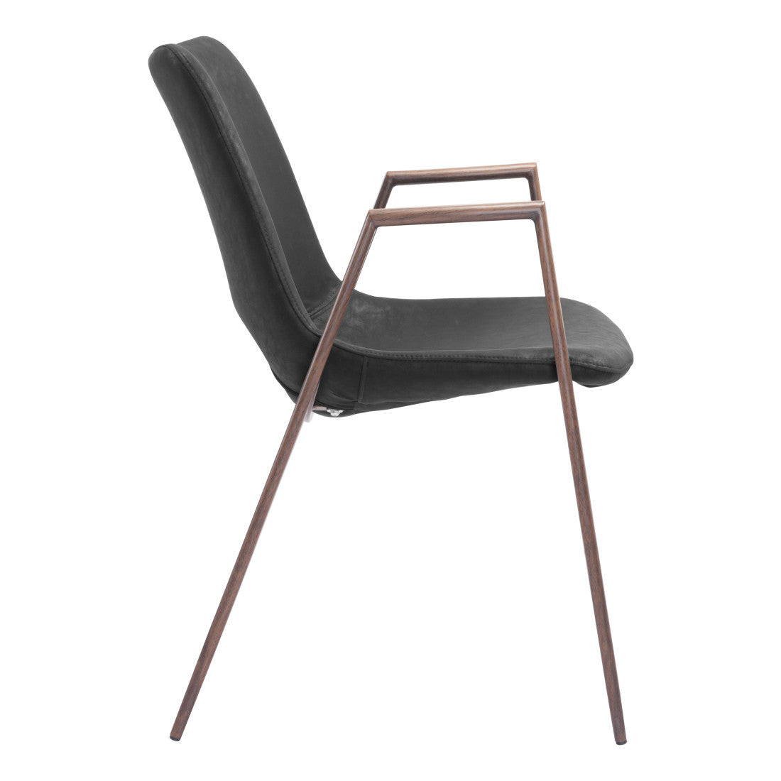 Set of Two Black and Brown Faux Leather and Steel Open Back Dining Arm Chairs