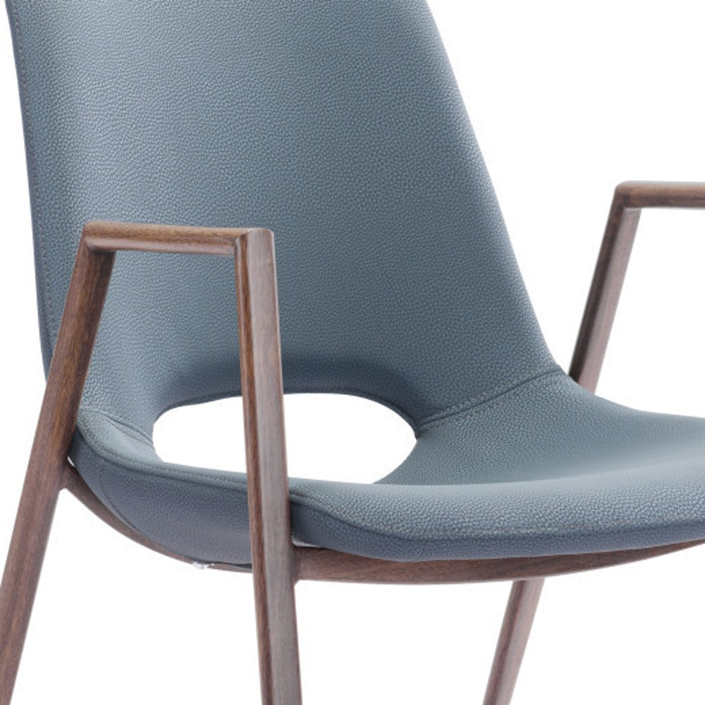 Set of Two Gray And Brown Upholstered Faux Leather Open Back Dining Arm Chairs