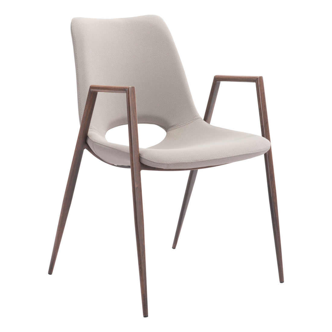Set of Two Beige and Brown Upholstered Faux Leather Dining Arm Chairs