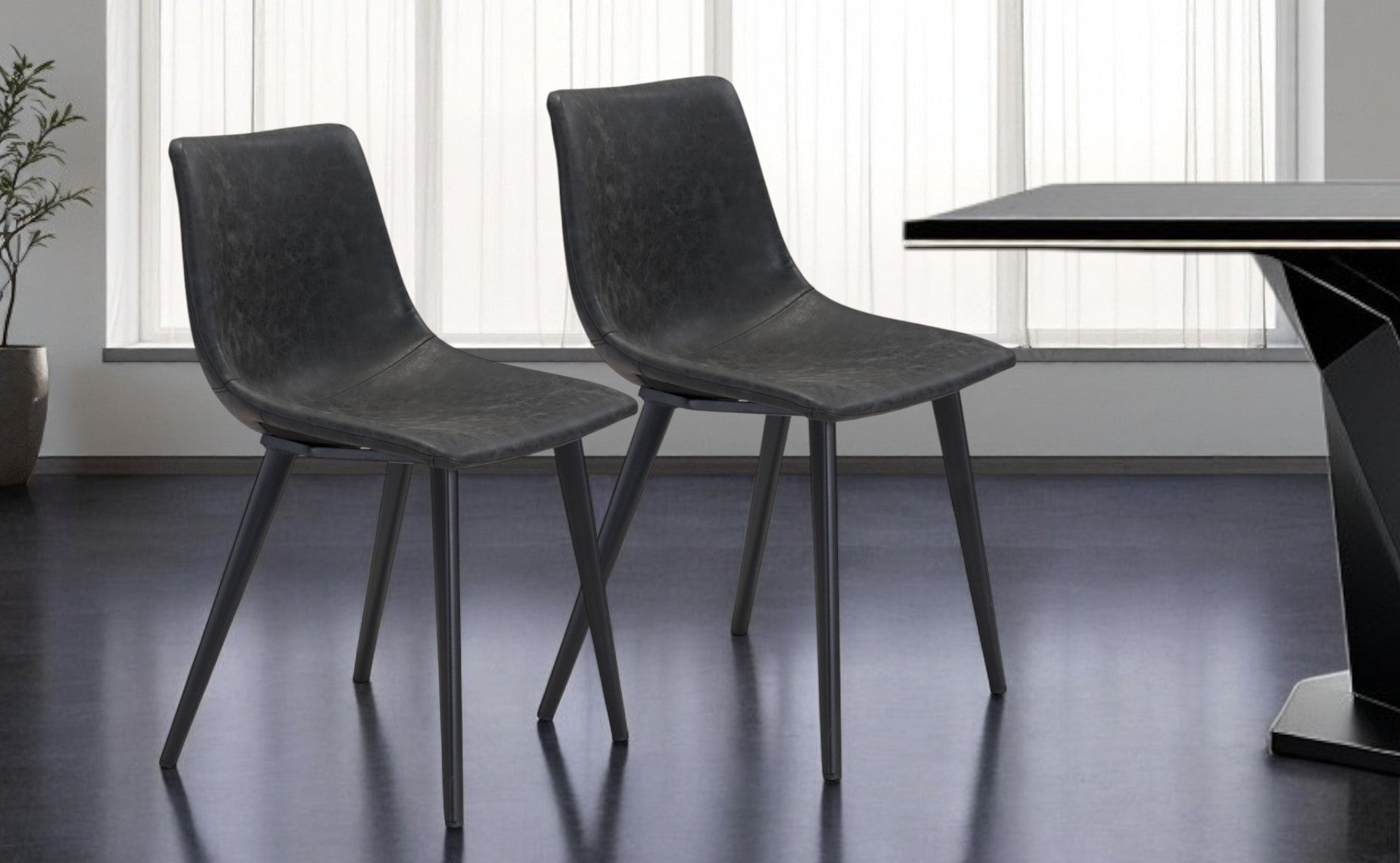 Set of Two Black Upholstered Faux Leather Dining Side chairs