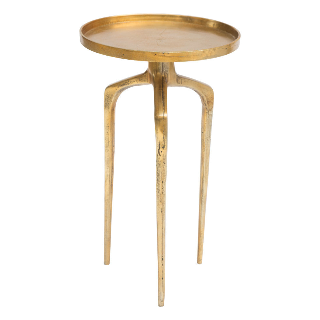 Set of Two Antiqued Gold and Gold Distressed Aluminum Nested Tables