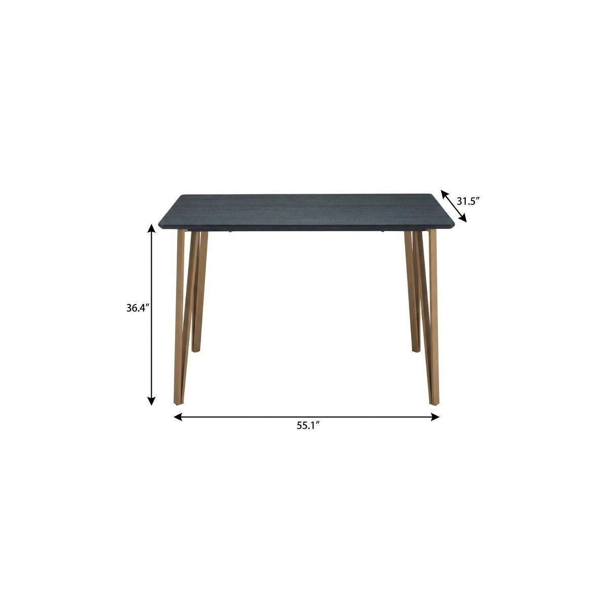 55" Black And Gold Wood And Steel Counter Height Dining Table