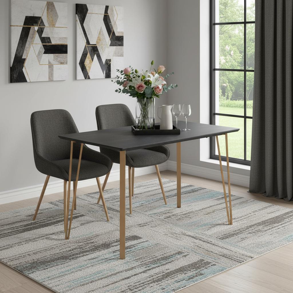 55" Black And Gold Wood And Steel Counter Height Dining Table