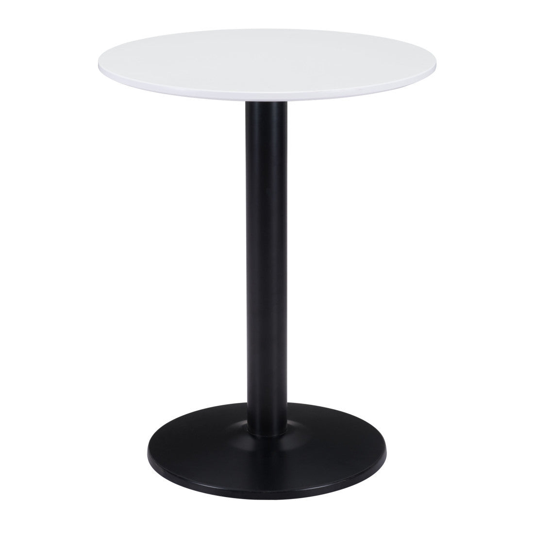 30" White and Black Wood and Steel Round Pedestal End Table