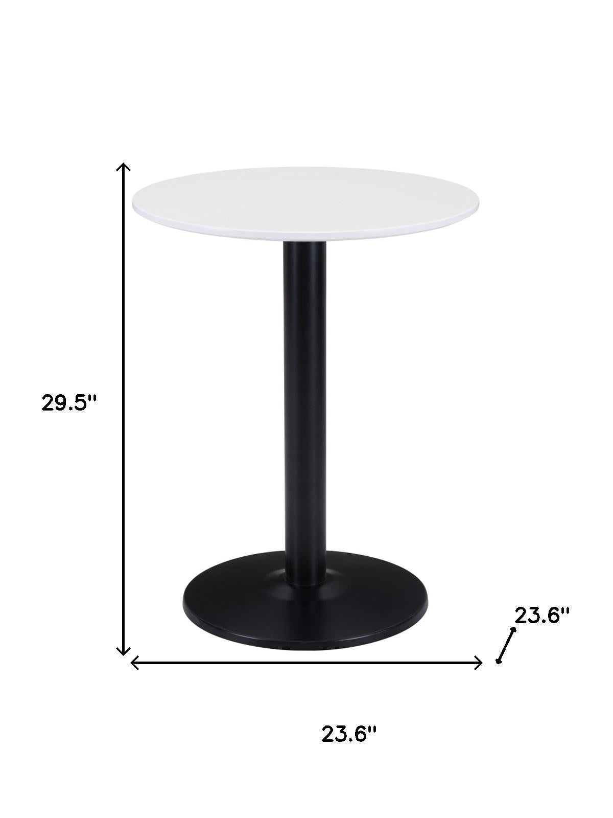 30" White and Black Wood and Steel Round Pedestal End Table