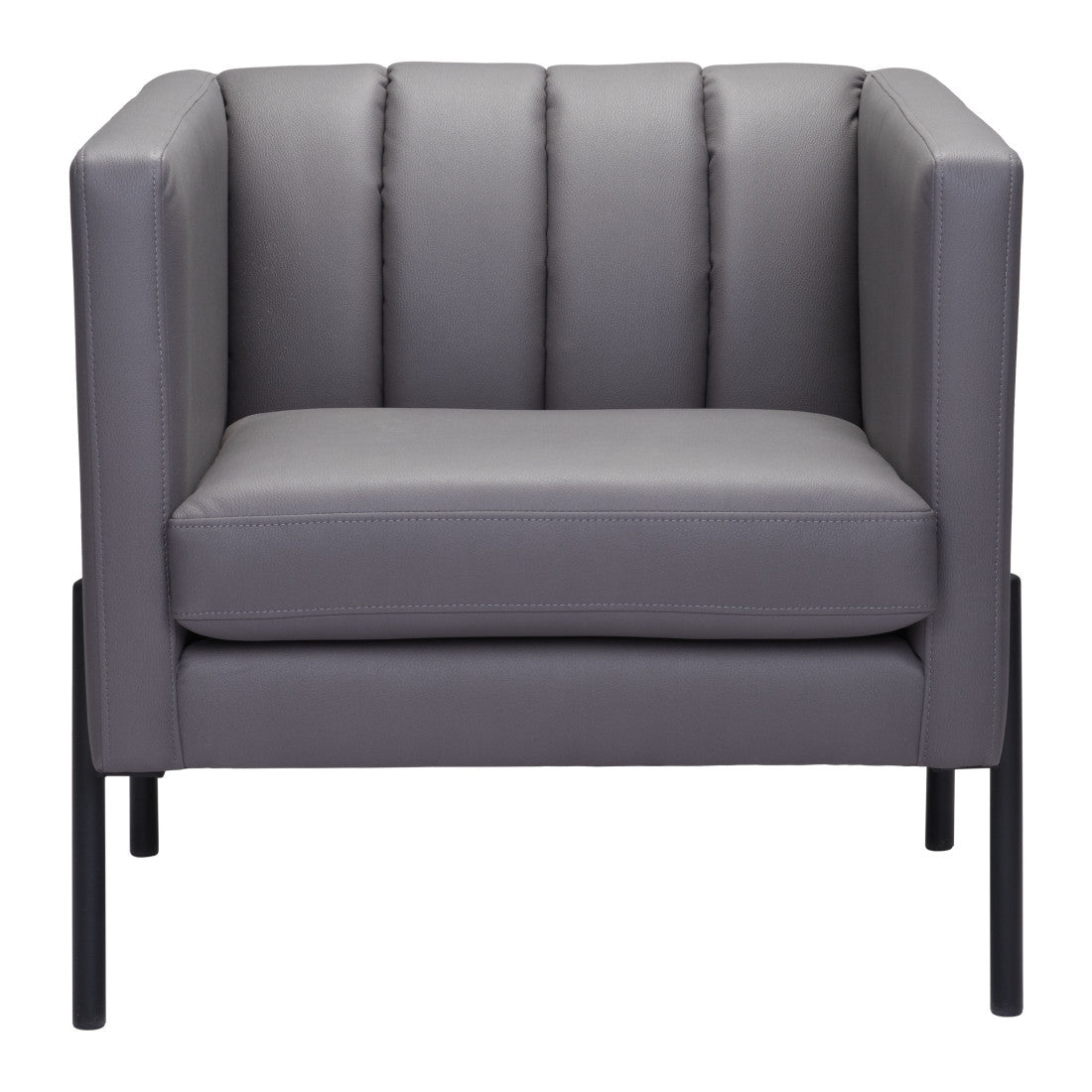 28" Light Gray And Black Faux Leather And Faux Leather Club Chair