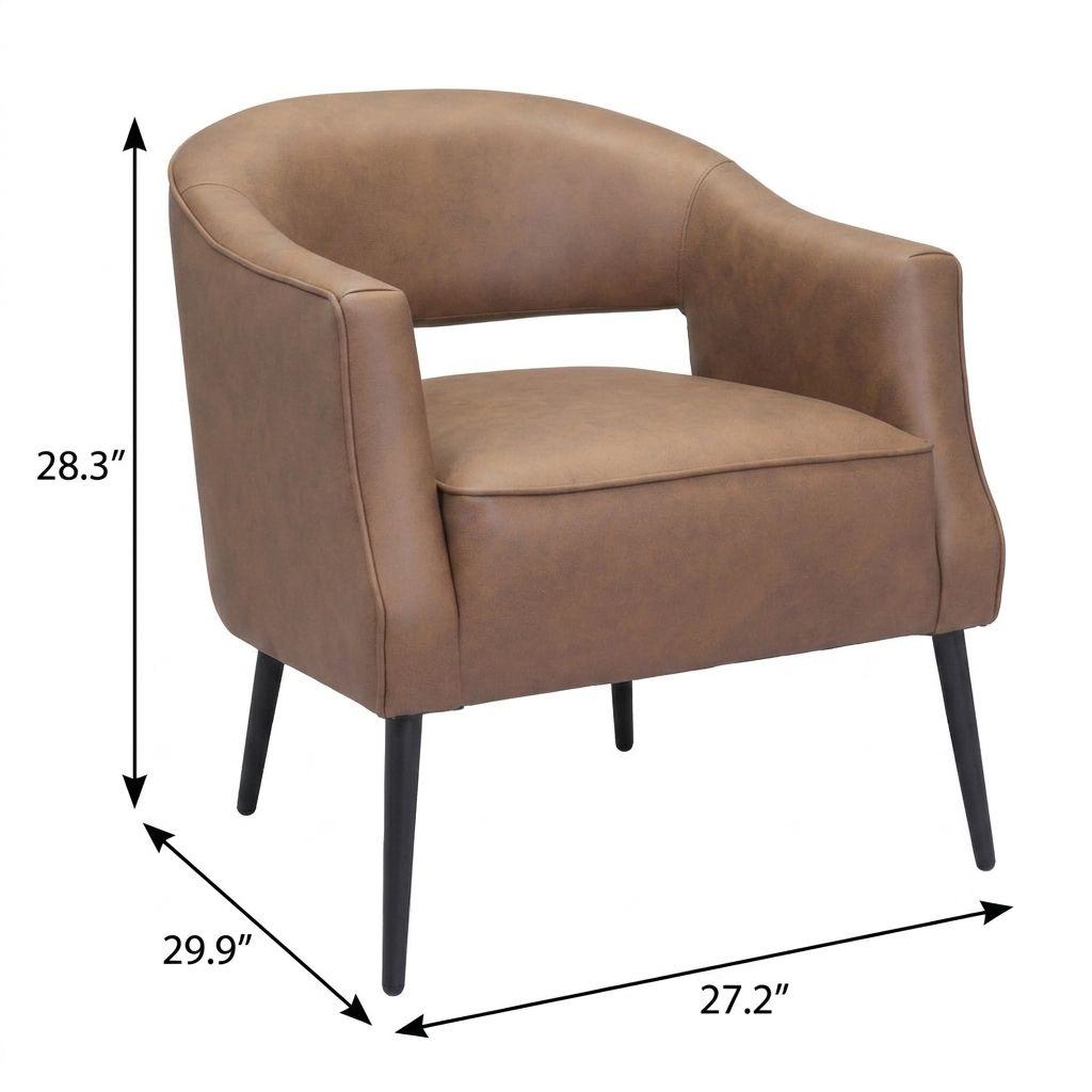27" Brown Faux Leather Upholstery and Metal Club Chair