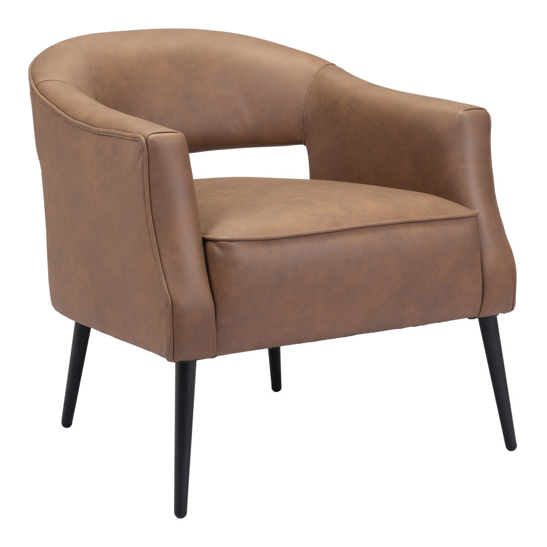 27" Brown Faux Leather Upholstery and Metal Club Chair