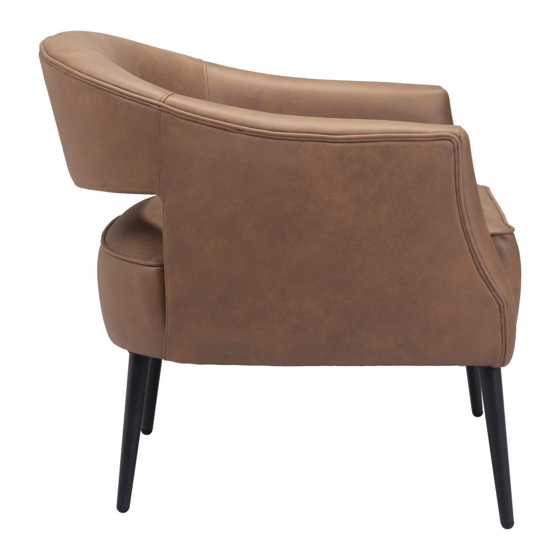 27" Brown Faux Leather Upholstery and Metal Club Chair