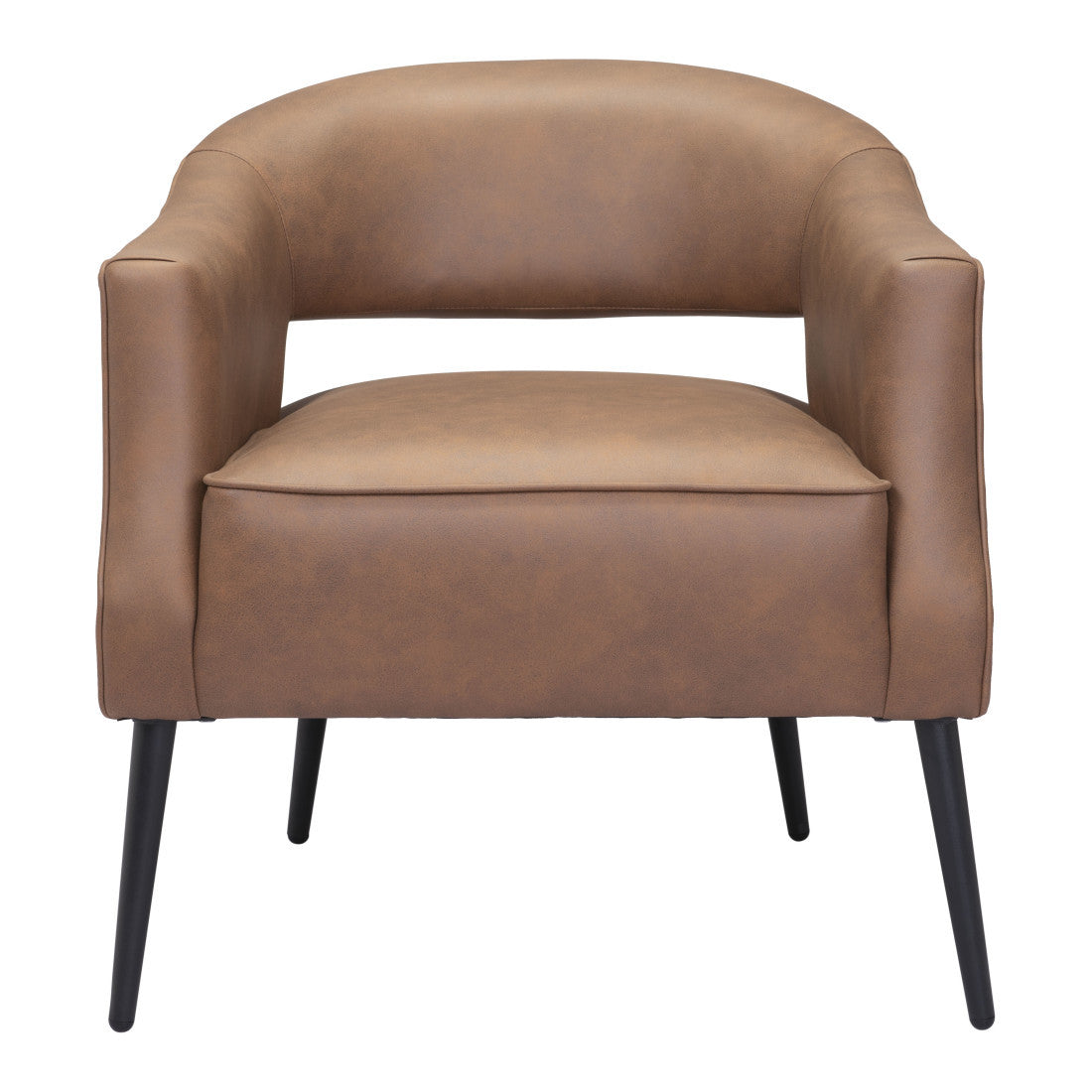 27" Brown Faux Leather Upholstery and Metal Club Chair