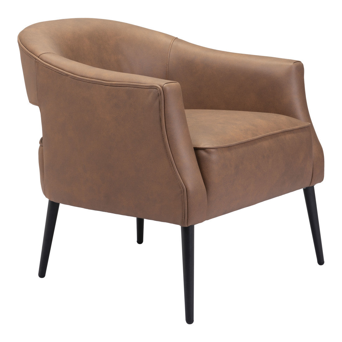 27" Brown Faux Leather Upholstery and Metal Club Chair
