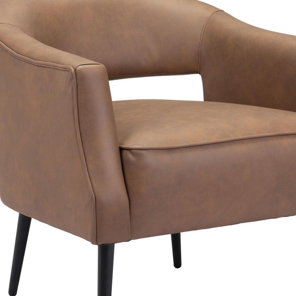 27" Brown Faux Leather Upholstery and Metal Club Chair