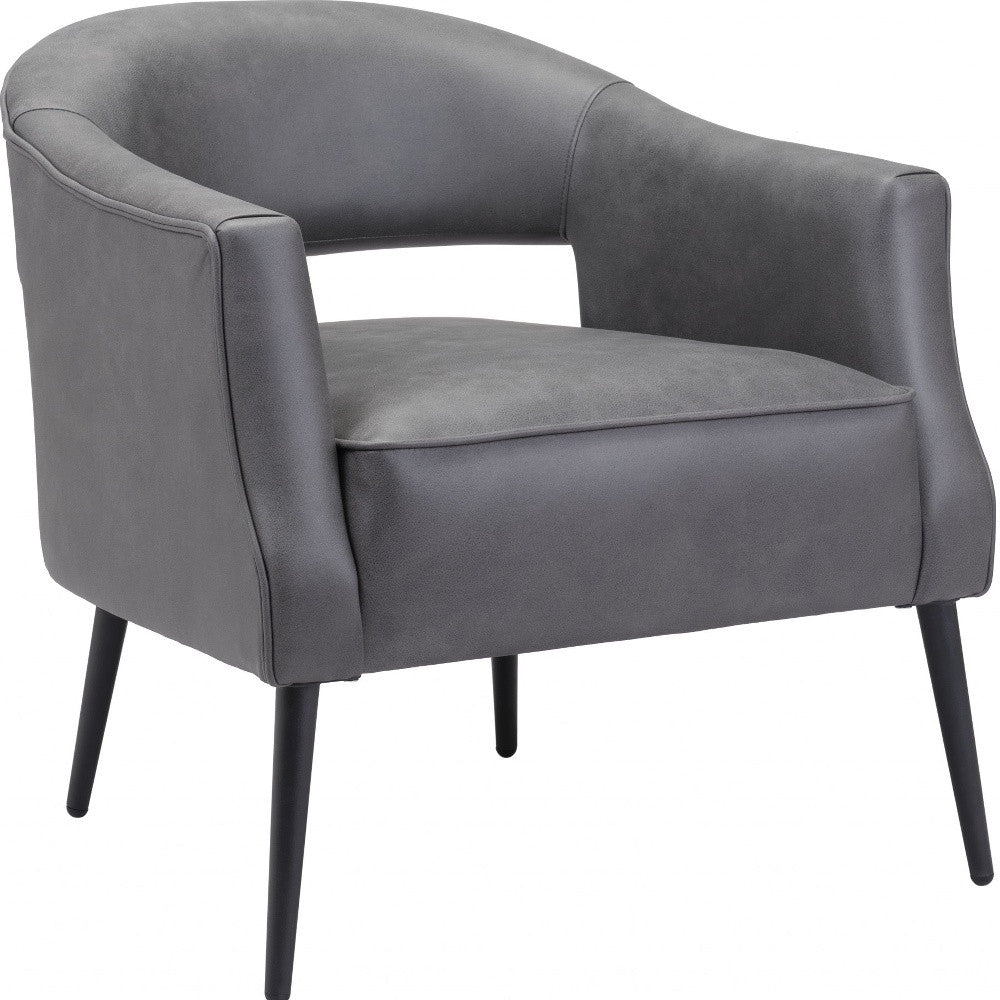 27" Gray And Gold Faux Leather And Upholstered Arm Chair