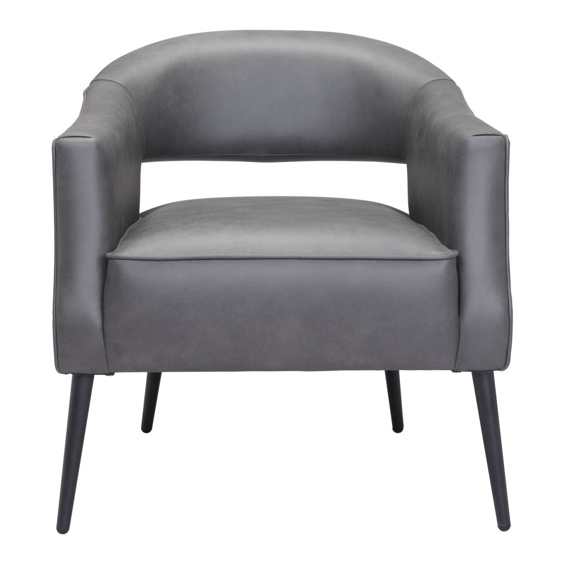 27" Gray And Gold Faux Leather And Upholstered Arm Chair