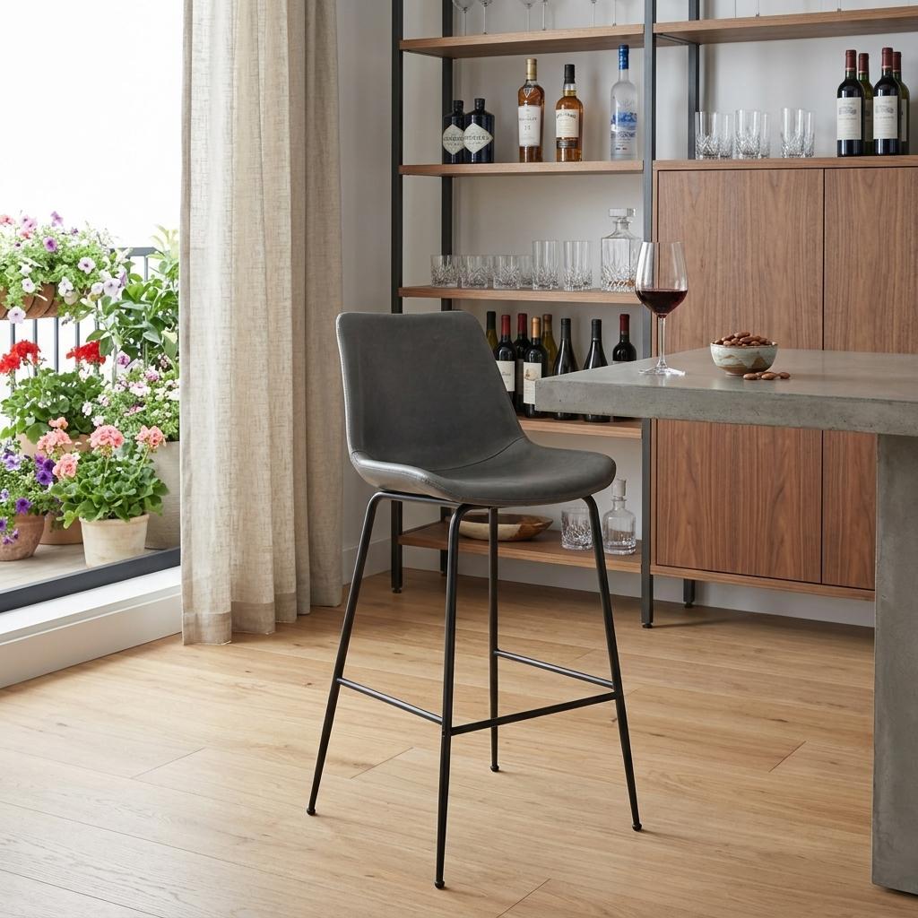 31 " Gray And Black Steel Low Back Bar Height Bar Chair