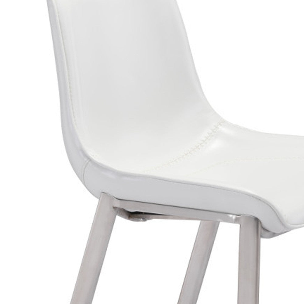 Set of Two 30" White And Silver Steel Low Back Bar Height Bar Chairs