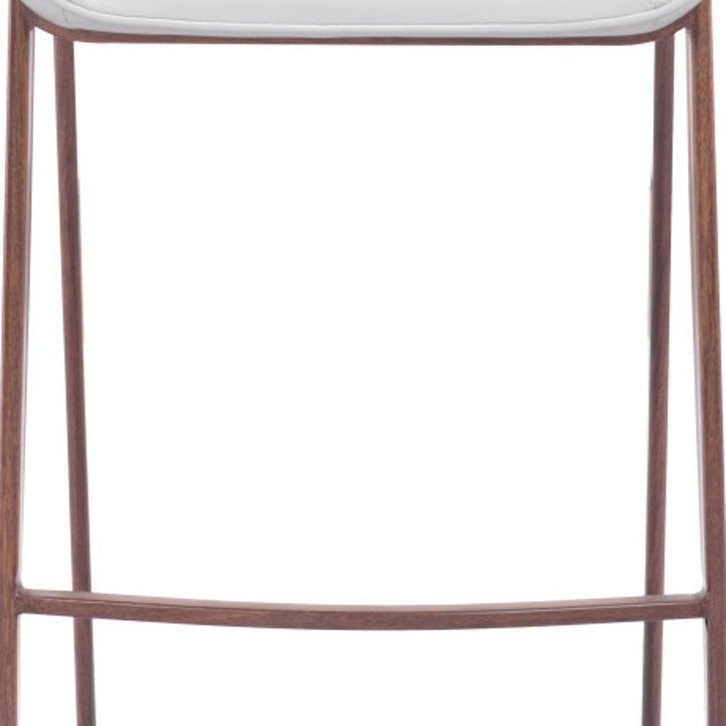 Set of Two 30" White And Brown Steel Low Back Bar Height Bar Chairs