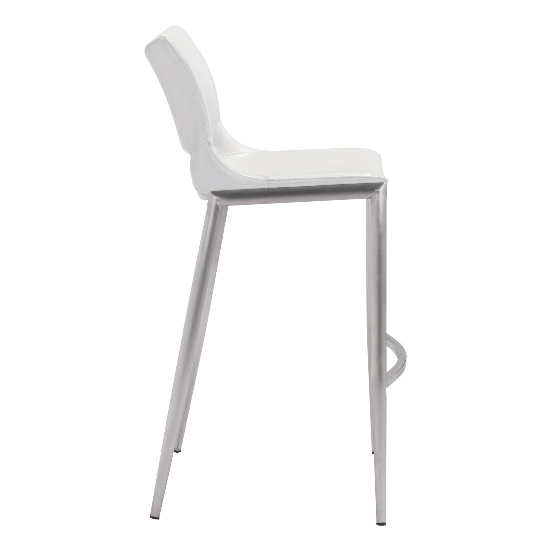 Set of Two 29" White And Silver Steel Low Back Bar Height Bar Chairs