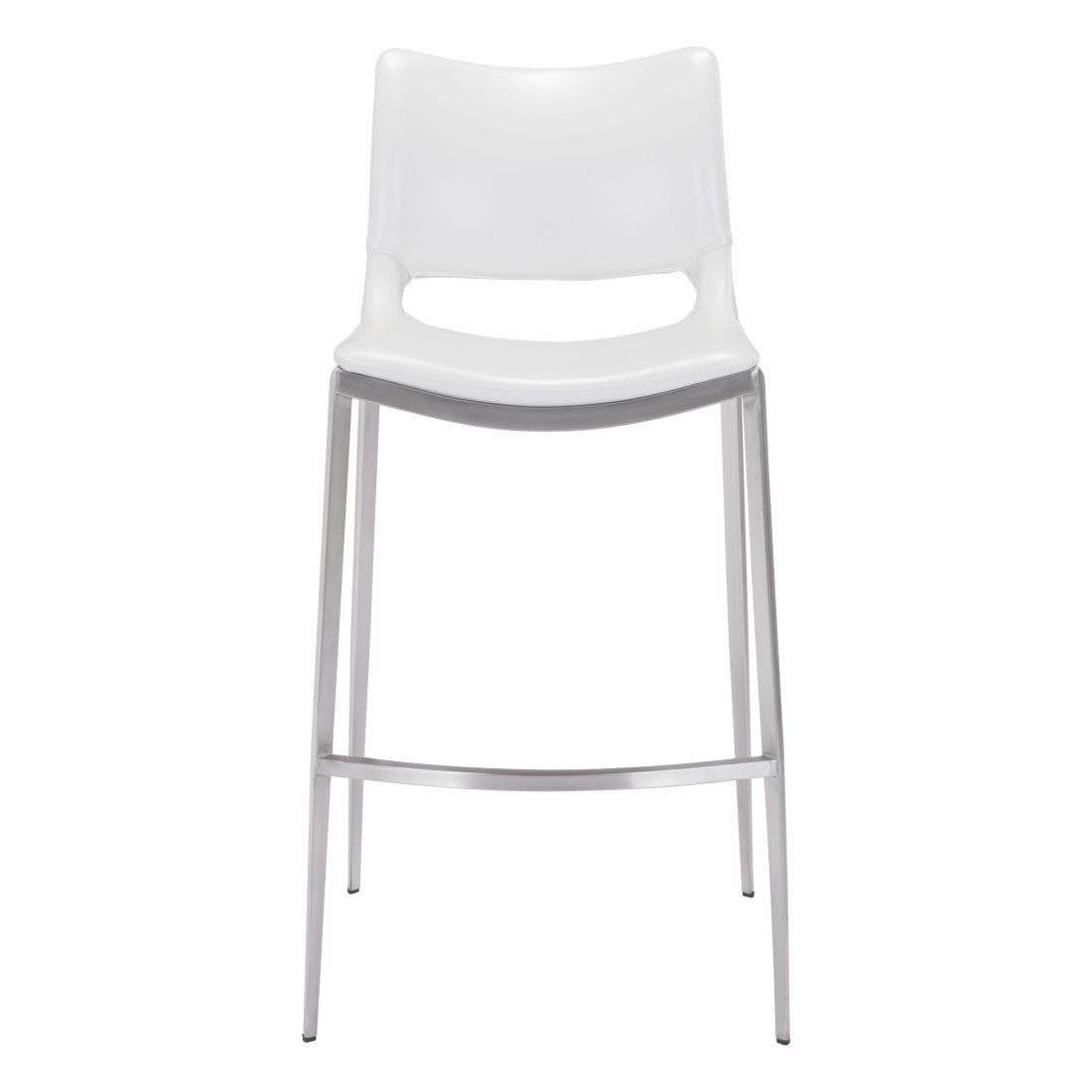 Set of Two 29" White And Silver Steel Low Back Bar Height Bar Chairs