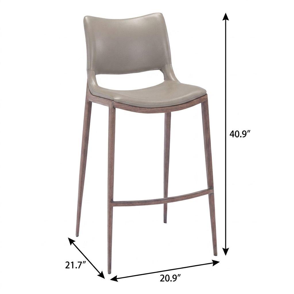 Set of Two 29" Gray and Brown Faux Leather and Steel Low Back Bar Height Bar Chairs