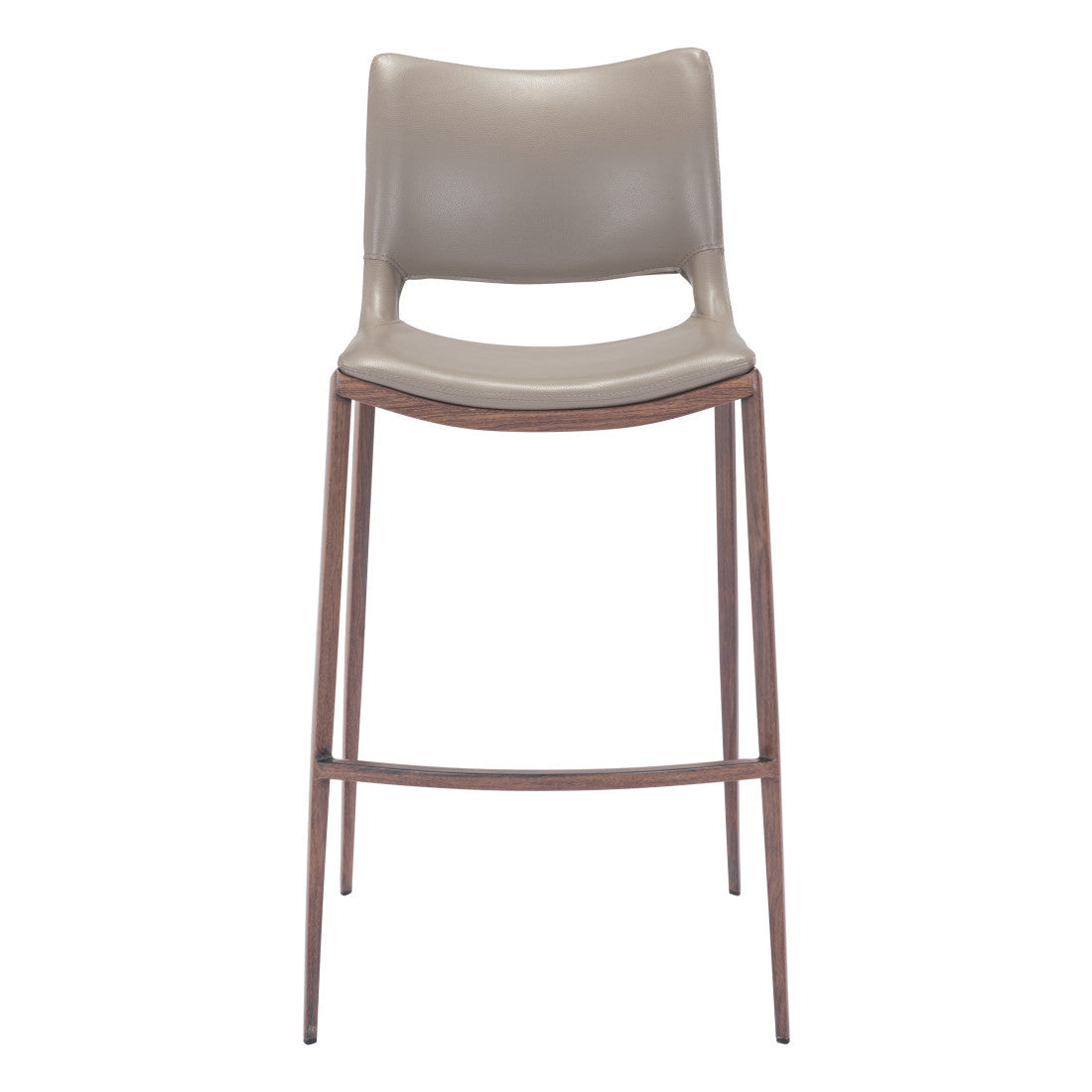 Set of Two 29" Gray and Brown Faux Leather and Steel Low Back Bar Height Bar Chairs