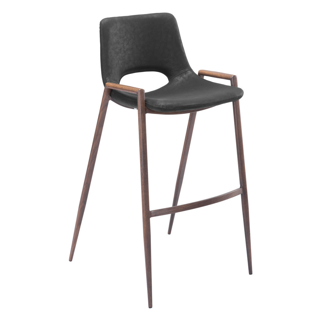 Set of Two 29 " Black And Brown Steel Low Back Bar Height Bar Chairs