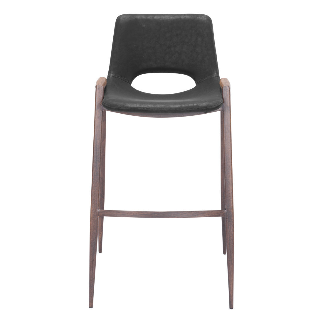 Set of Two 29 " Black And Brown Steel Low Back Bar Height Bar Chairs