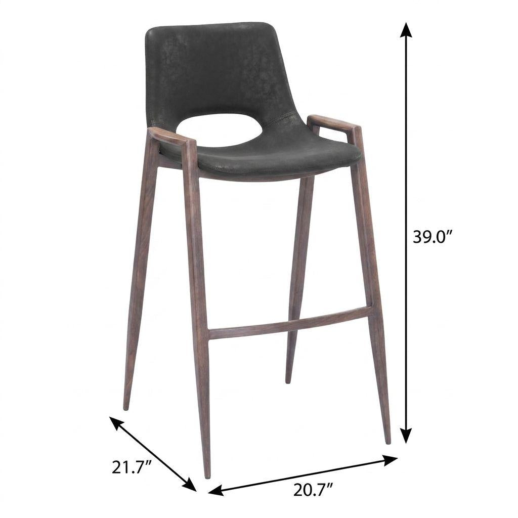 Set of Two 29 " Black And Brown Steel Low Back Bar Height Bar Chairs