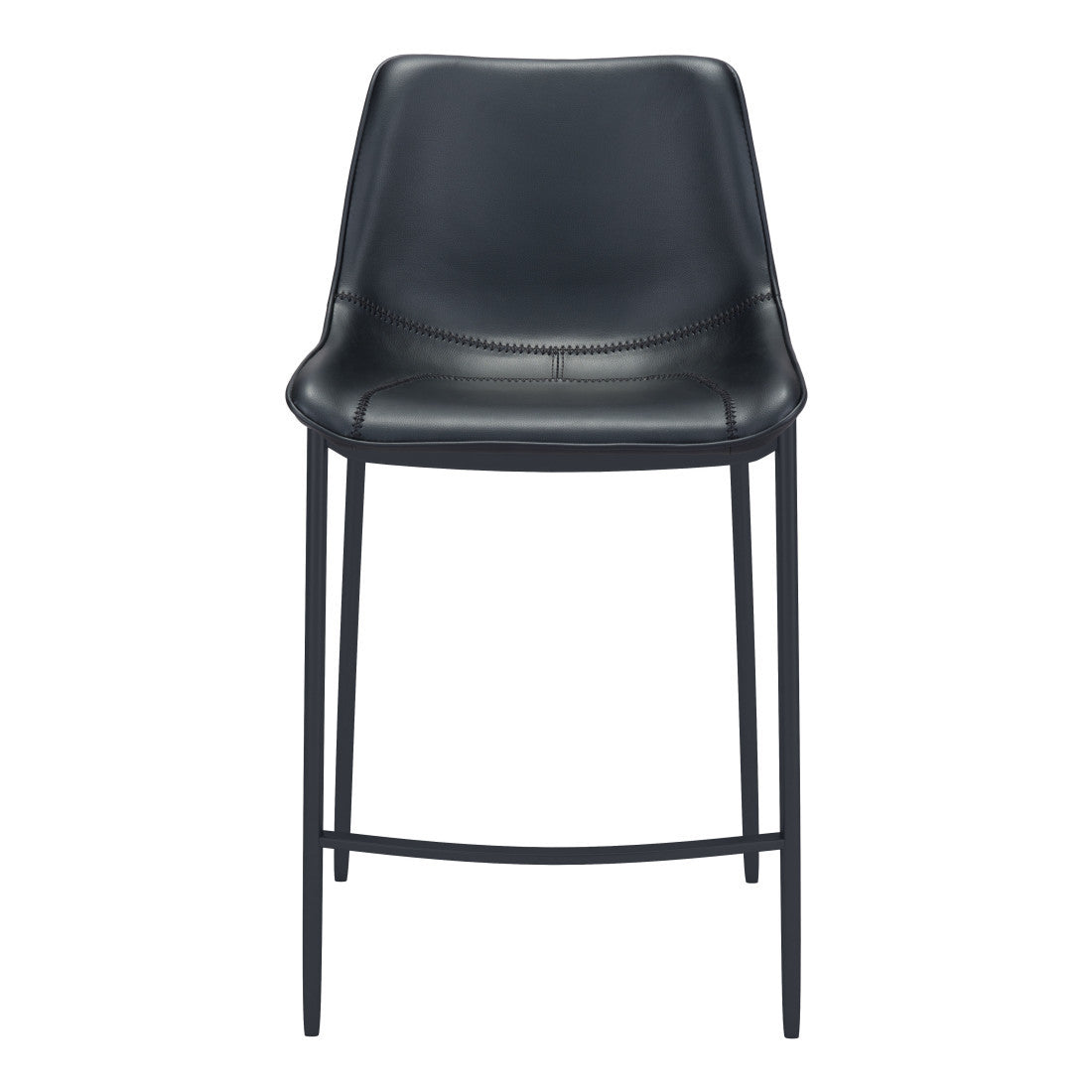 Set of Two 30" Black Faux Leather and Steel Low Back Bar Height Bar Chairs