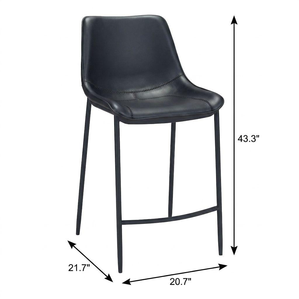 Set of Two 30" Black Faux Leather and Steel Low Back Bar Height Bar Chairs