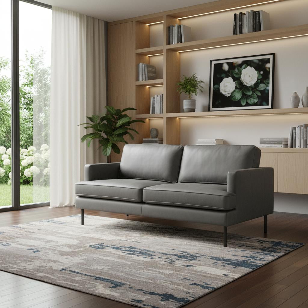 72" Gray Faux Leather Sofa
