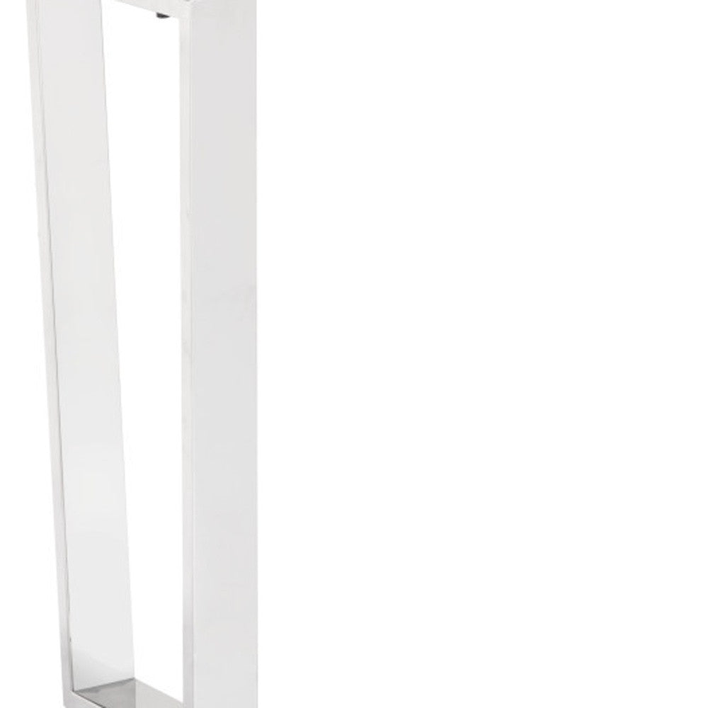 47" White and Silver Faux Marble and Stainless Steel Sled Console Table