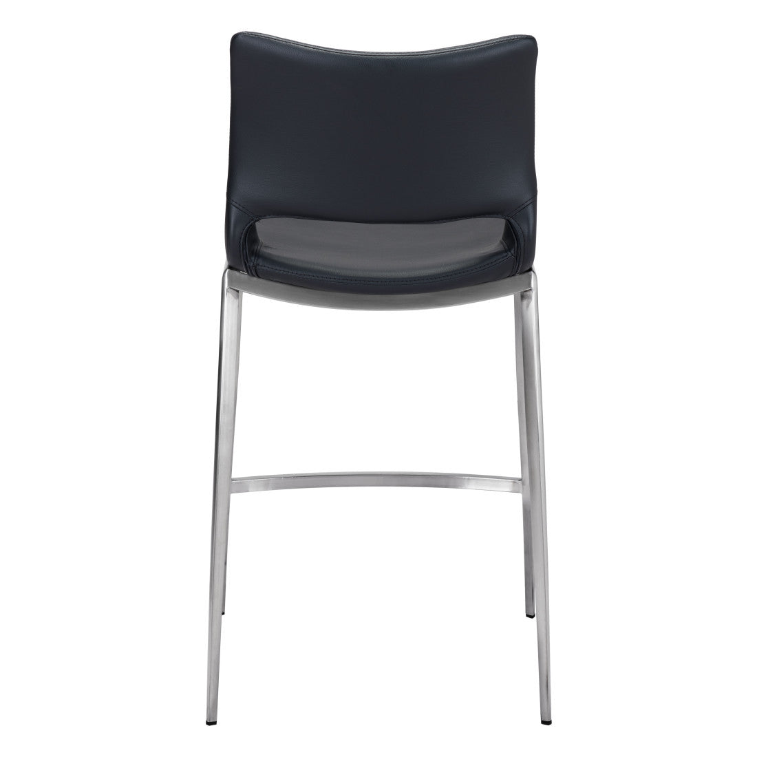 Set of Two 25" Black And Silver Faux Leather And Steel Low Back Counter Height Bar Chairs