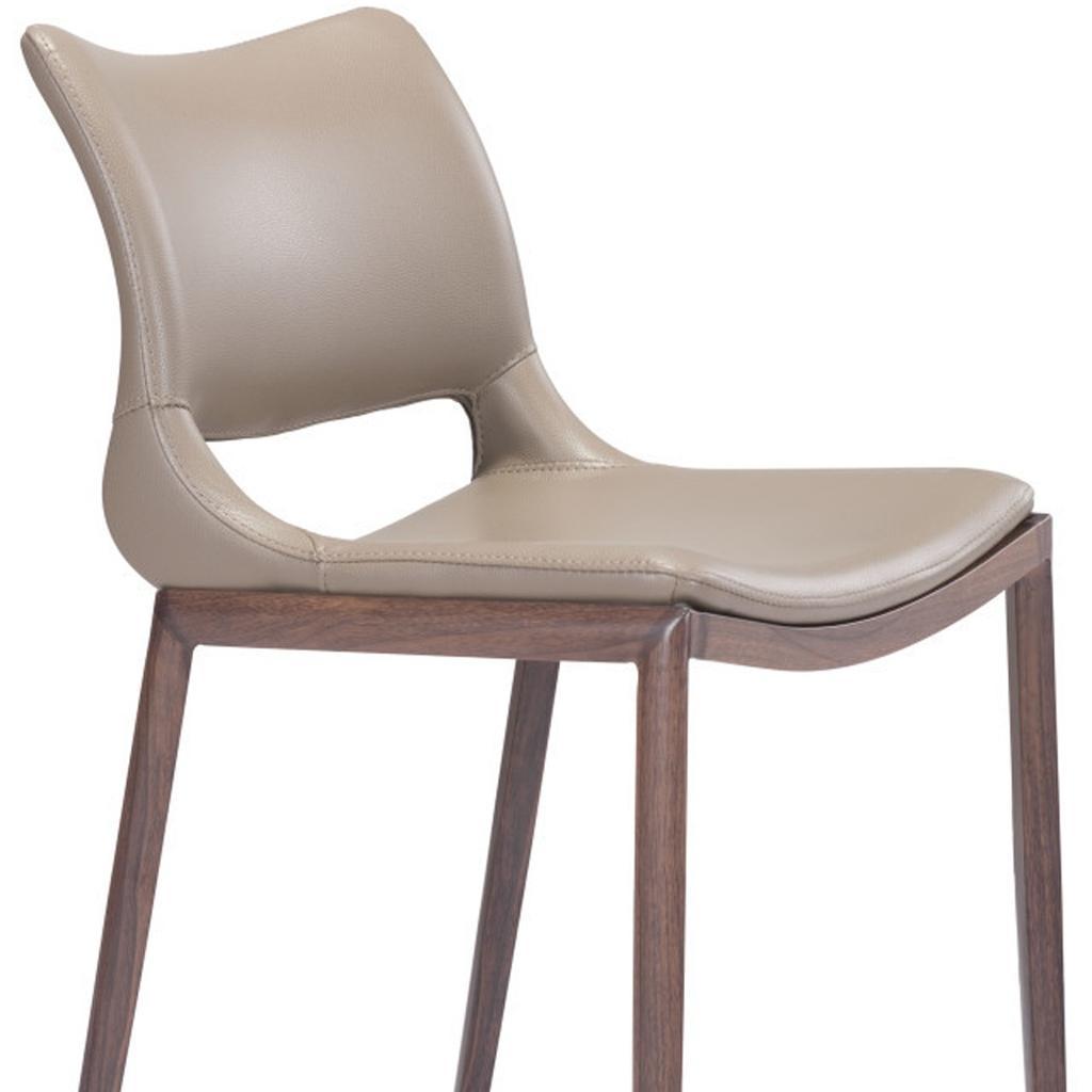 Set of Two 25" Gray and Brown Faux Leather and Steel Low Back Bar Chairs