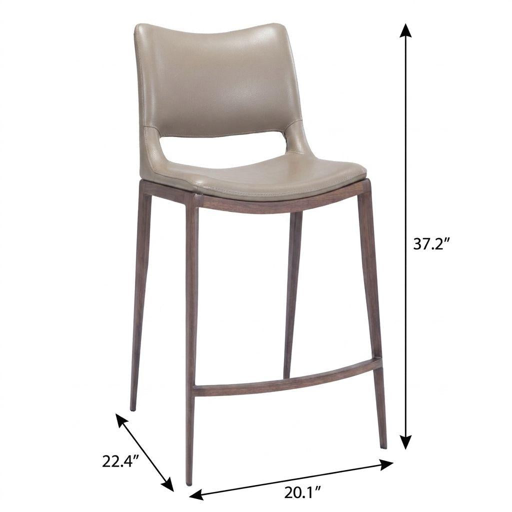 Set of Two 25" Gray and Brown Faux Leather and Steel Low Back Bar Chairs