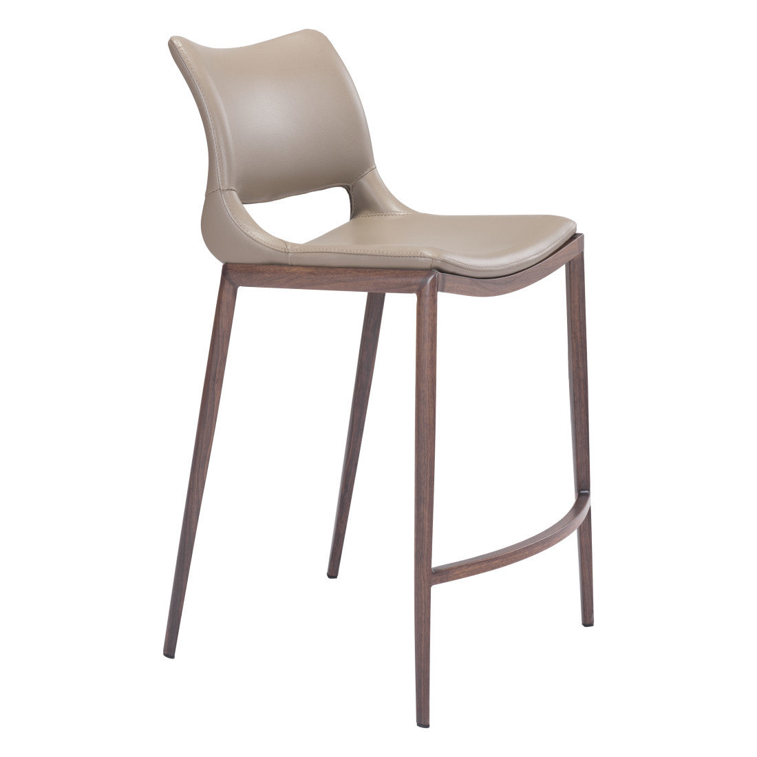 Set of Two 25" Gray and Brown Faux Leather and Steel Low Back Bar Chairs