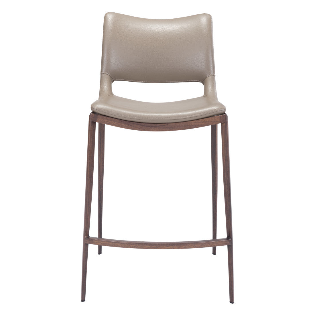Set of Two 25" Gray and Brown Faux Leather and Steel Low Back Bar Chairs