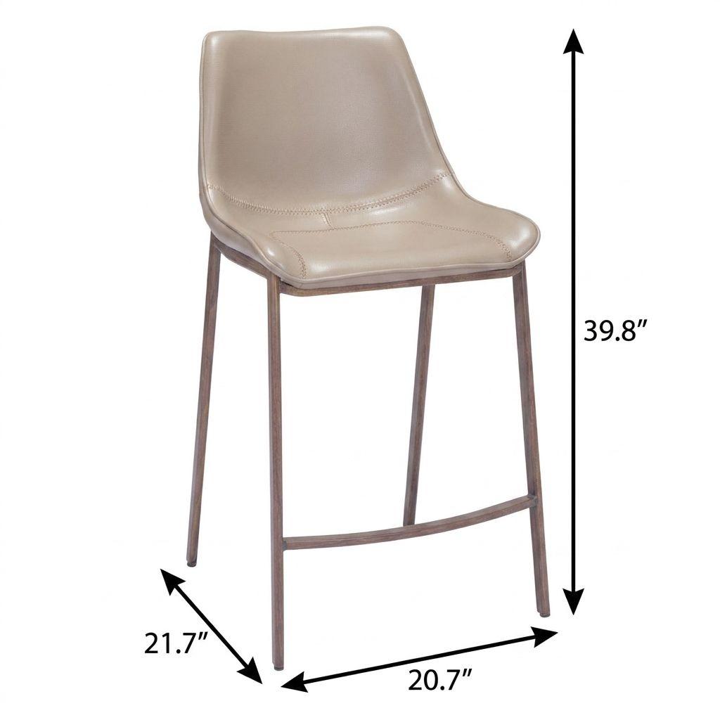 Set of Two 26" Gray and Brown Faux Leather and Steel Low Back Counter Height Bar Chairs